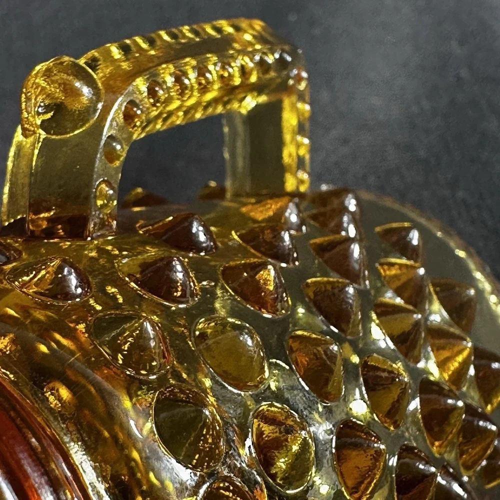 Fenton Amber Hobnail Creamer And Toothpick Holder Scalloped Edge VTG‎
